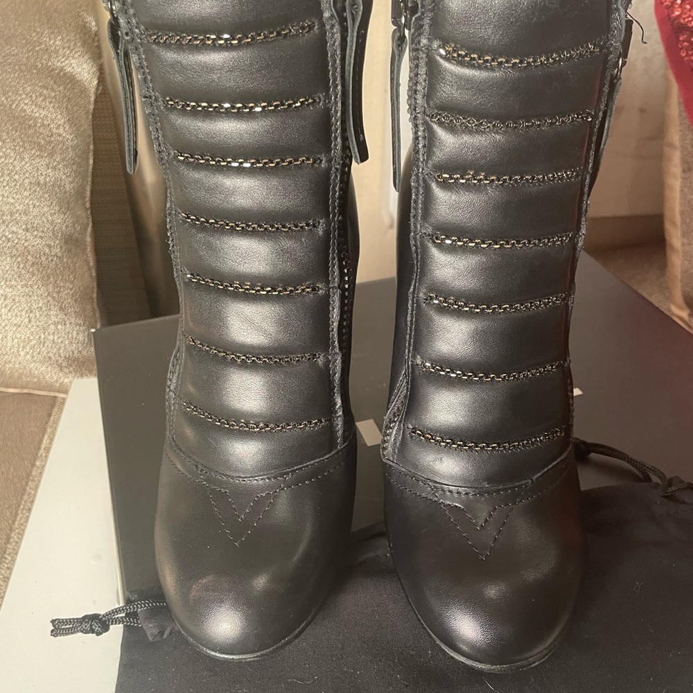 Diesel black and chain stacked heal biker boot size 9